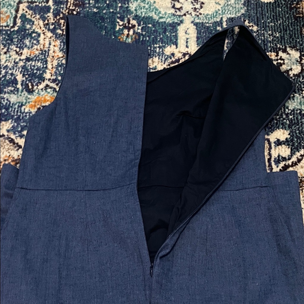NWT Linen Blend Navy Herringbone Dress - Picture 8 of 8